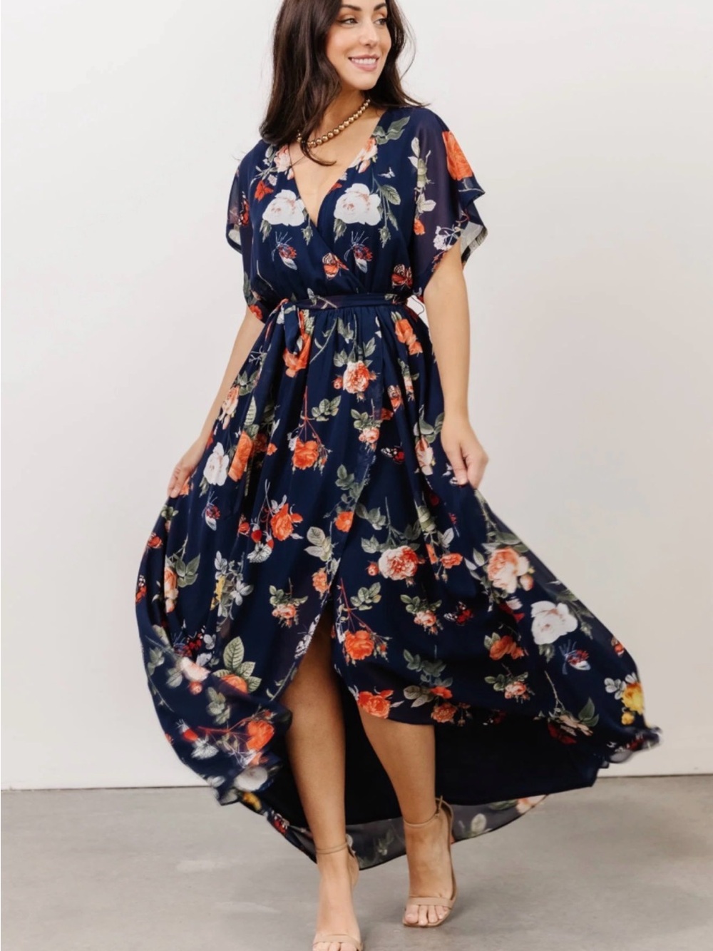 Baltic Born Navy Floral V-Neck Wrap Maxi Dress
